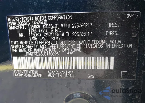 2018 Toyota Rav4 Le из США, поврежденный, VIN JTMZFREV6JD110298